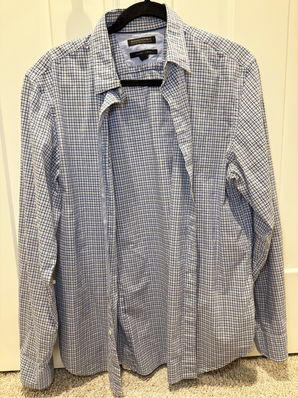 Banana Republic Light Blue and White Check Button-Down Shirt